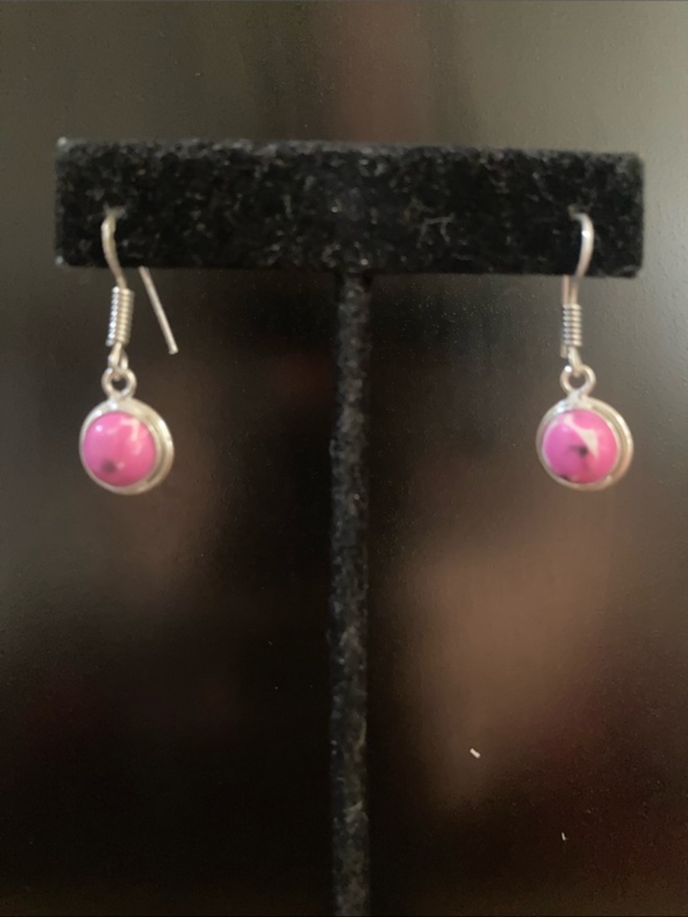 Pink Stone Drop Earrings - Silver Tone
